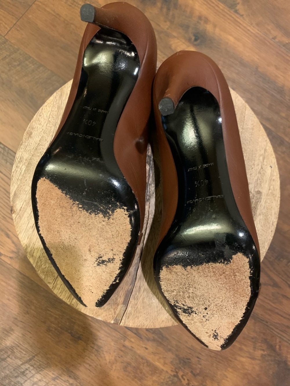 Balenciaga Brown Pointed-Toe Leather Heels with Gold Buckle - Picture 7 of 8